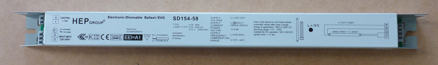 HEP T5 54W Electronic Dimmable Ballast Single SD154-58