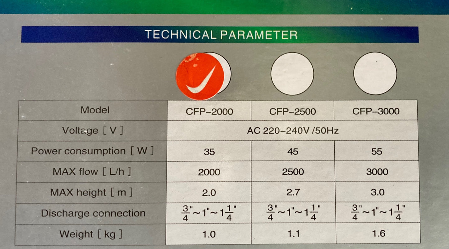 CFP-2000 Sun Sun/Grech pond pump 2000lph