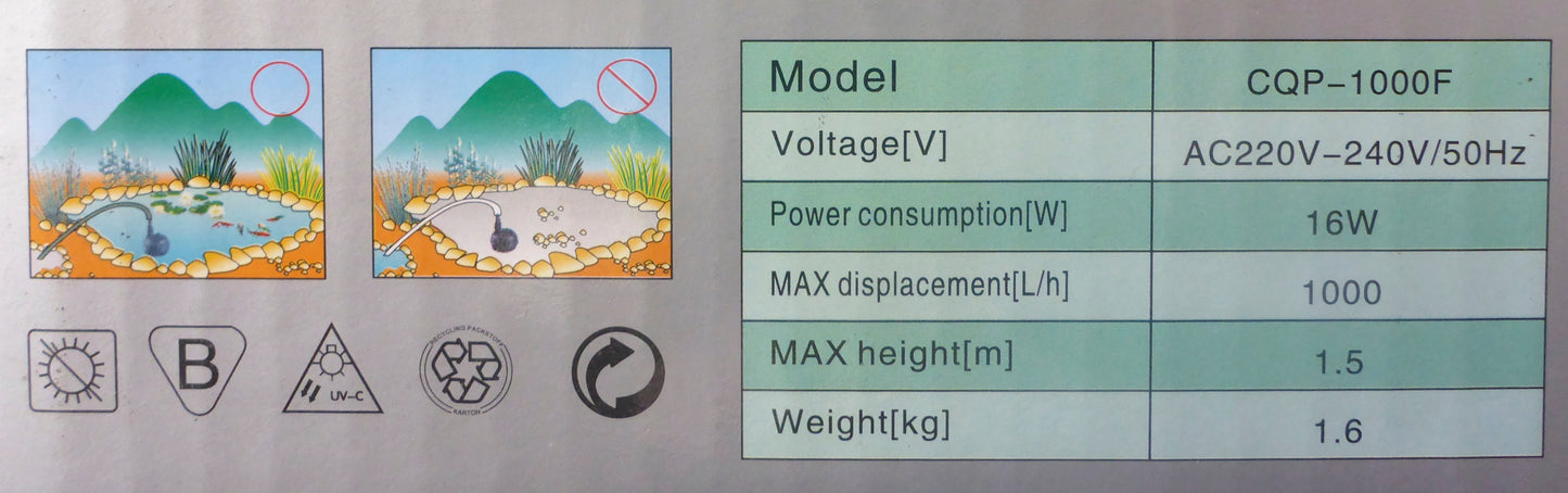 CQP-1000P POND PUMP 1000 LPH