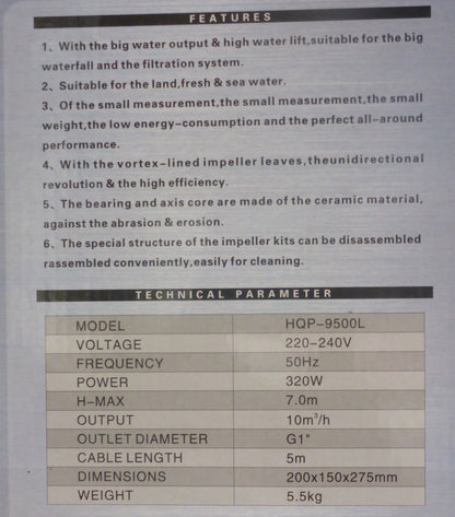 HQP-9500 Pump-9500L/phr Submersable Multi-purpose